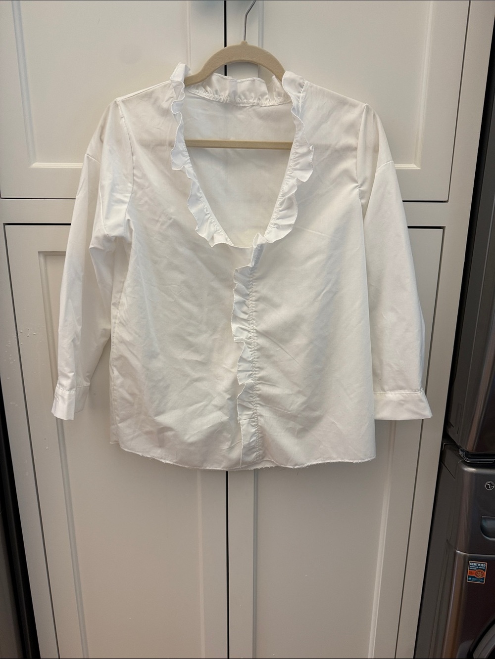 Women's White Ruffle-Trim Button Front Blouse